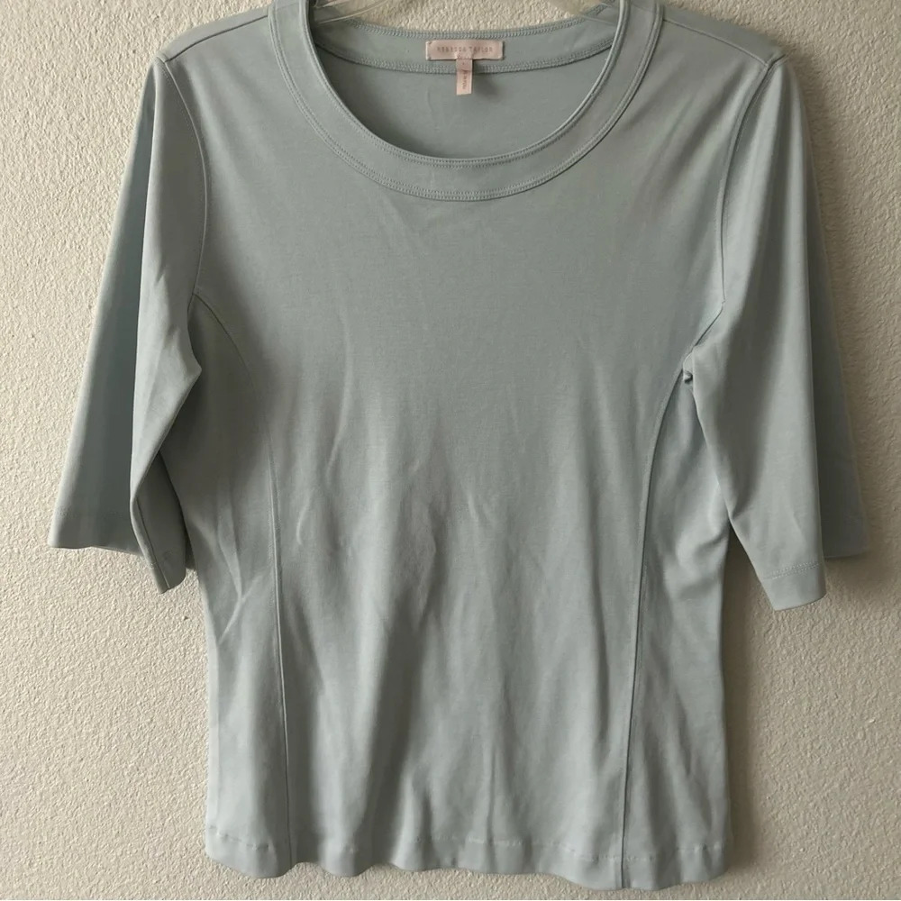 Rebecca Taylor Top Refined Tee Glacier Blue Women Sz L Euc - Picture 2 of 11